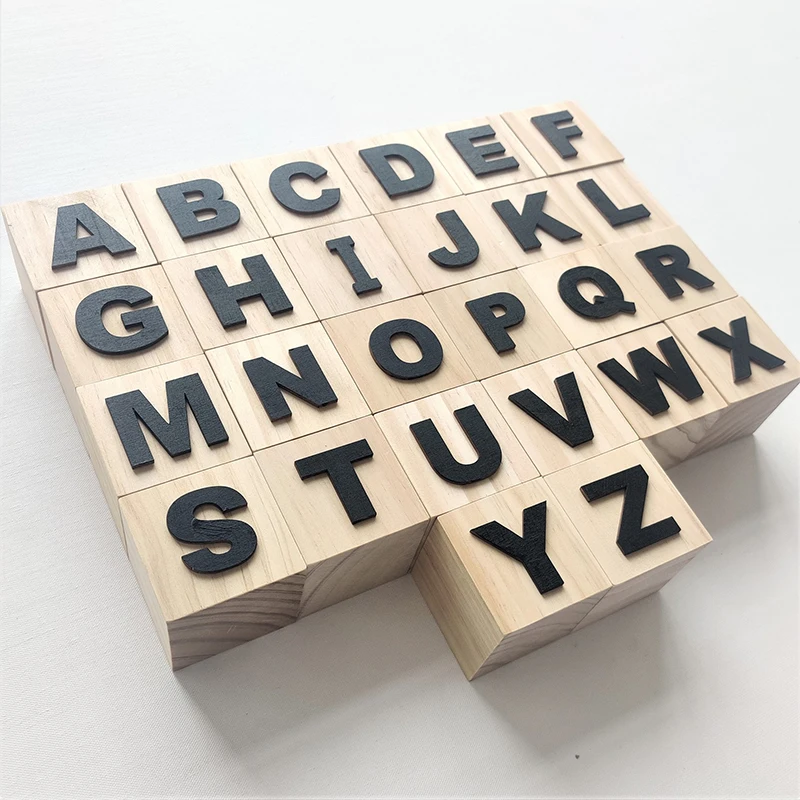 

26PCS Wood Alphabet Letter Decoration For Baby Room Black White Wooden Letters Tiles Bedroom Wood Wall Decor Decoracion Hogar