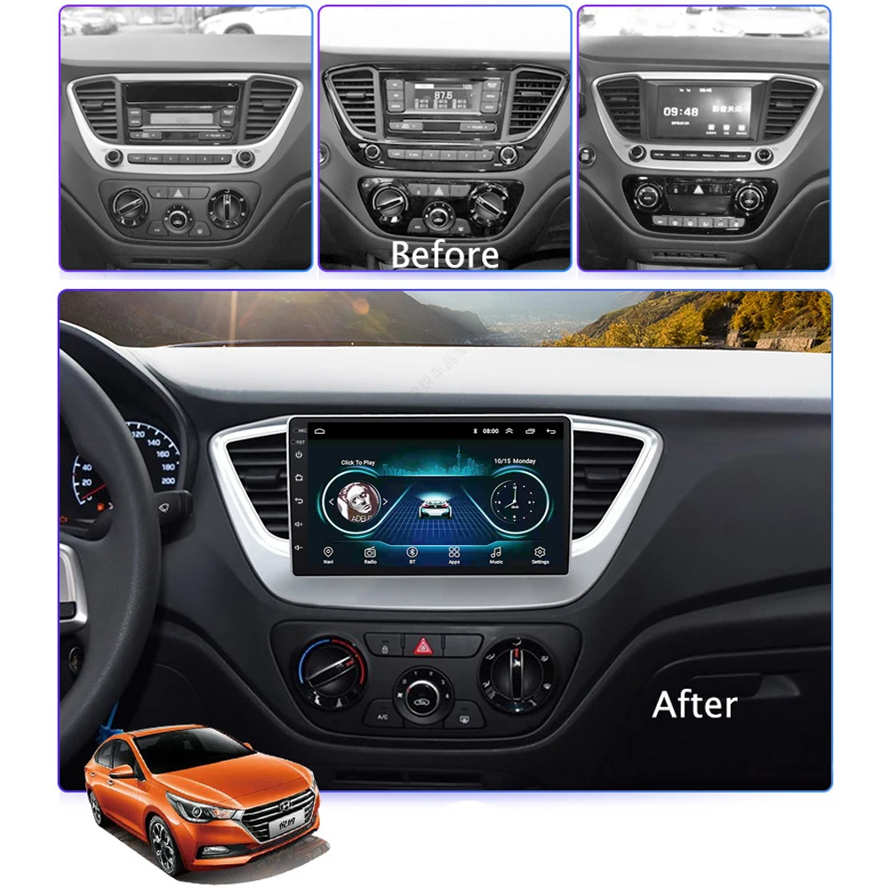 Автомагнитола для Hyundai Verna Solaris мультимедийная стереосистема 2016-2018 9 &quot Android 8 1