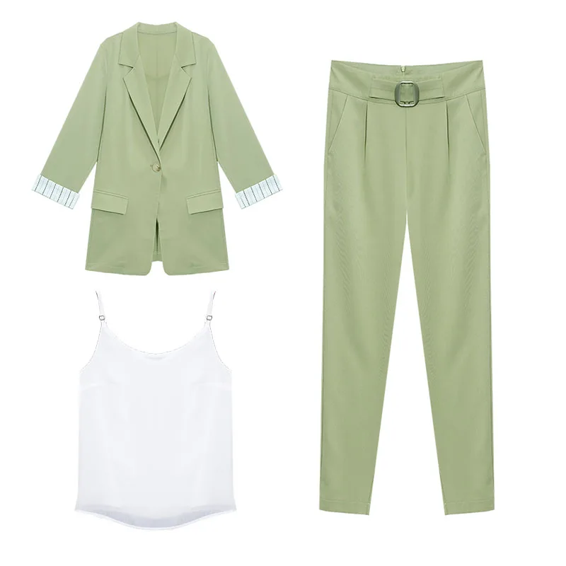 

Women Blazer Suit for Spring Autumn Lady Blazer Jacket +Long Pant Female Outerwear Elegant Ladies Coat Plus Size M-4XL