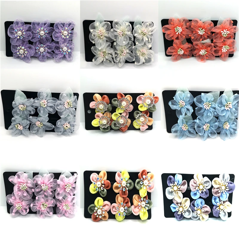 

6Pcs/pack Delicate Sweet Colorful Mesh Yarn Lace Hair Buckle Clips Women Girls Temperament Hairpins Bridal Wedding Headdress