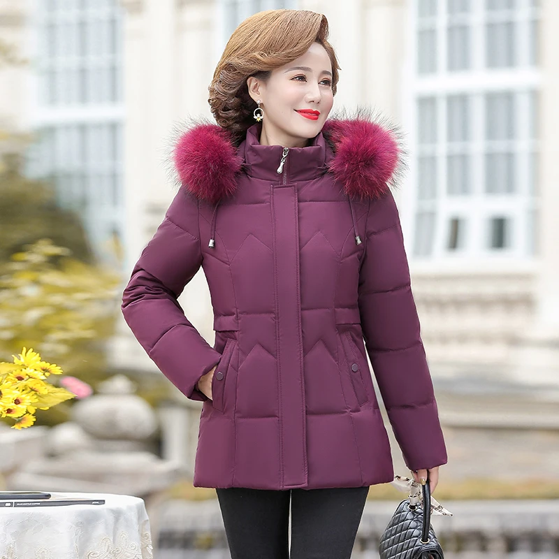 Женская пуховая куртка среднего возраста, зимнее пальто, Толстая теплая верхняя одежда, Женская парка с капюшоном, пальто, пальто для женщин