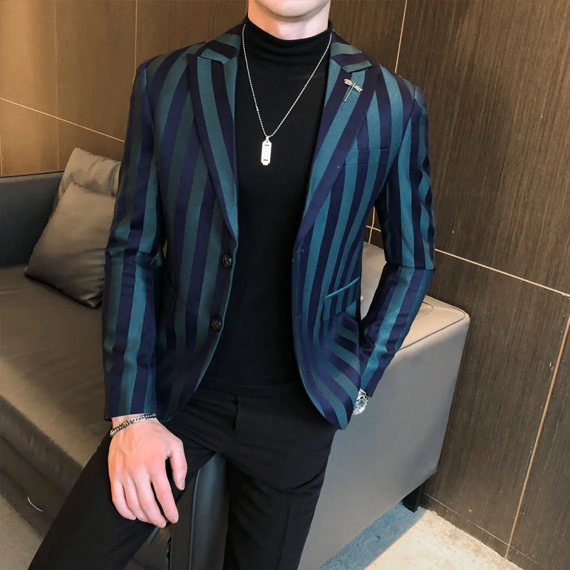 Мужской блейзер с узором полосатый для мужчин s 2020 приталенный Блейзер винтажный