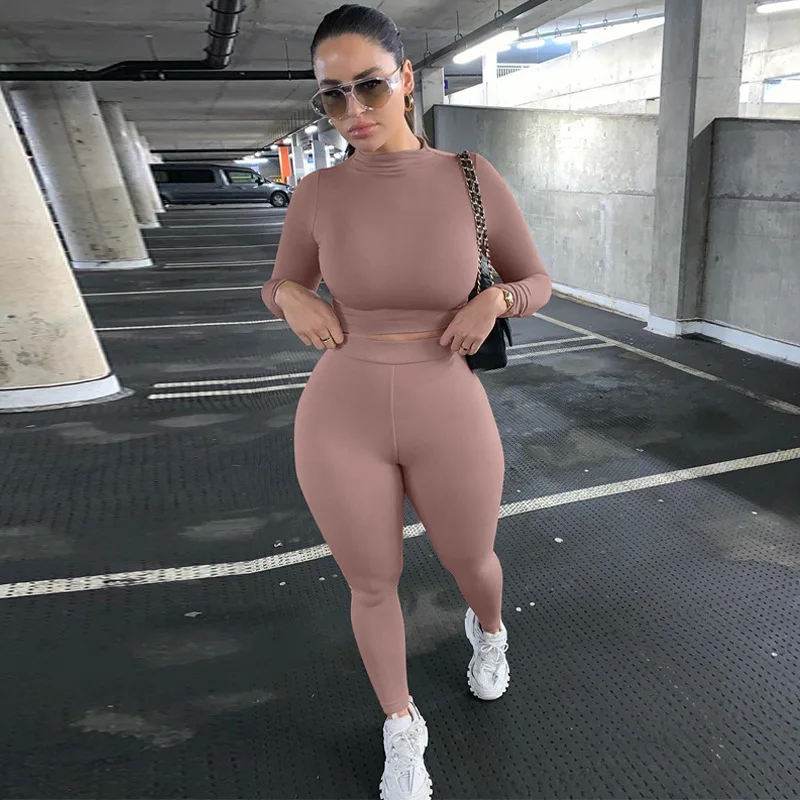 

Fashion Tracksuit Women Turtleneck Full Sleeveless Crop Top+Leggings Matching Set Stretchy Sporty Fitness Casual Outfits