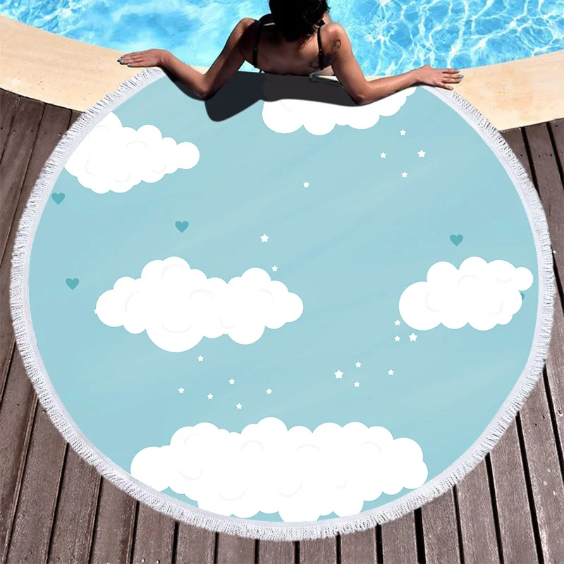 

Cartoon Cloud and Star Printing Beach Towel 150cm Large Soft bath towel Round Beach Mat Towel for Kids Blanket Outdoor Swimming