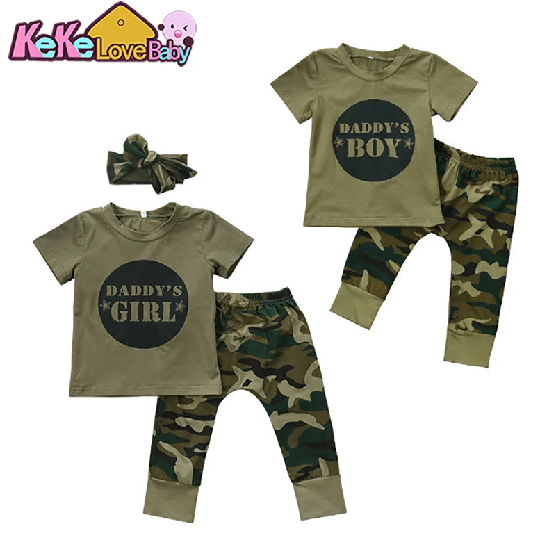 2020 Hot Selling Fashion Baby Boy Clothes Set Short Sleeved Camouflage T-shirt+Pants 2pcs Newborn Baby Girl Clothing Set Outfits