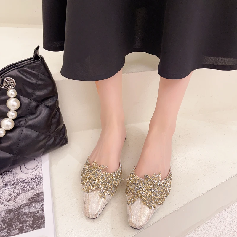 

Shoes Slippers Flat Slipers Women Slides Low Cover Toe Square heel Loafers 2021 Summer Block Rubber Rome PU Fabric Basic Cotton