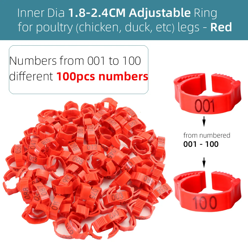 100-1000PCS Adjustable Chichken Bird Leg Rings 001-100 Numbered Identification Bands Poultry Foot Label for Pigeon Chicks Animal | Дом и сад