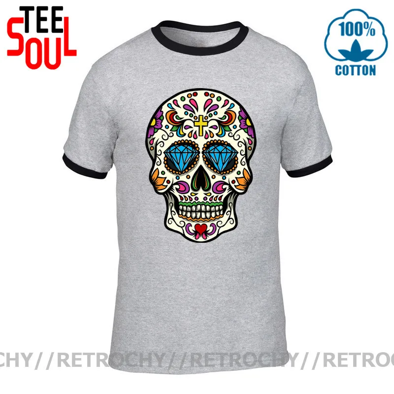 Мужская футболка с принтом мексиканского черепа Приталенная для фитнеса 2021