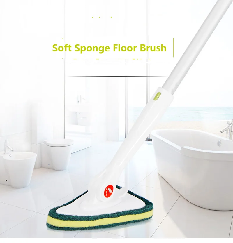 

Tile Scrubber Bathtub Cleaner and Kitchen Brush with Handle Sponge Tri angle Head Toilet Corner Clean Brushes