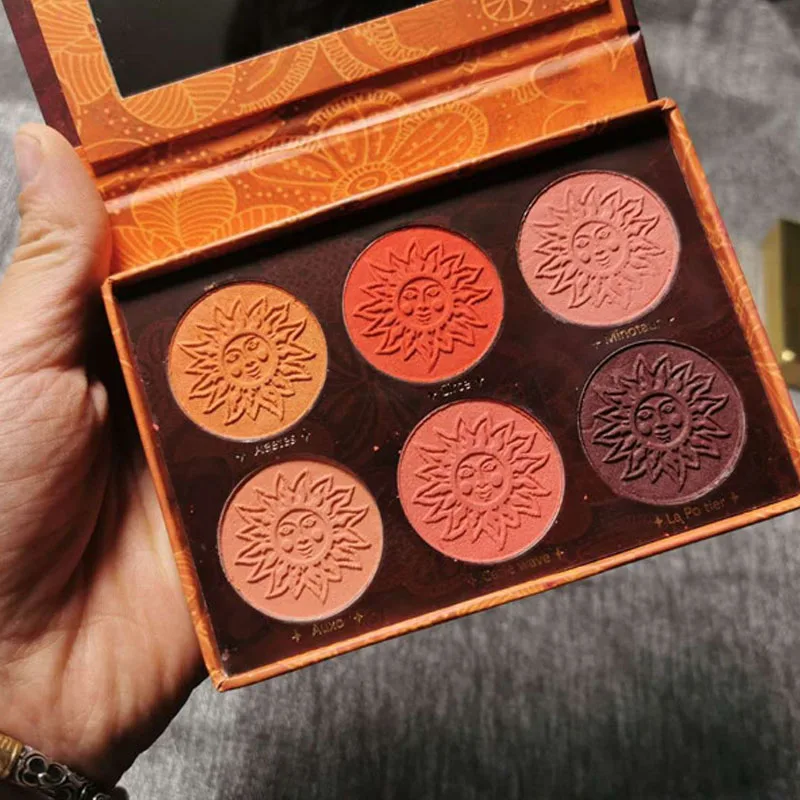 Палетка румян для лица в 6 цветах, легко наносится, естественная пудра, долговременная.