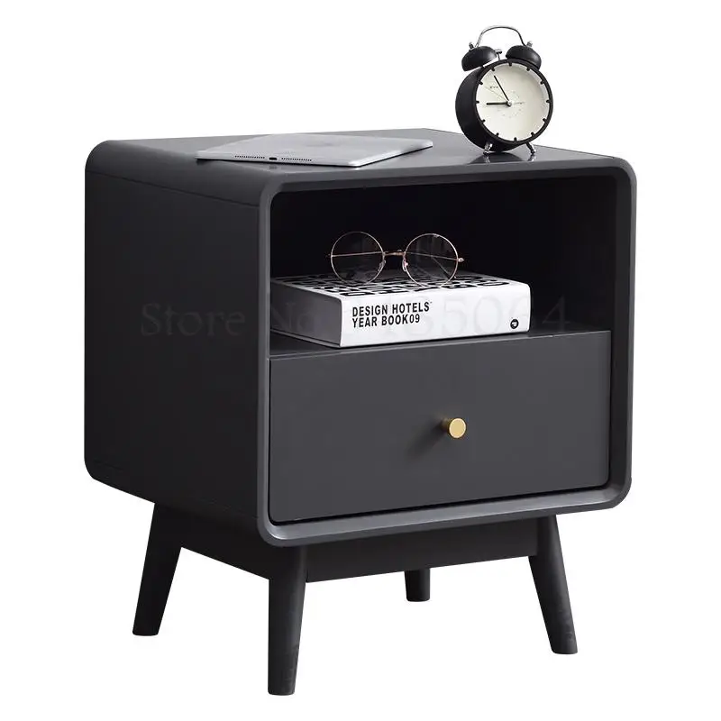 Прикроватный столик из цельного дерева простой современный шкафчик для хранения