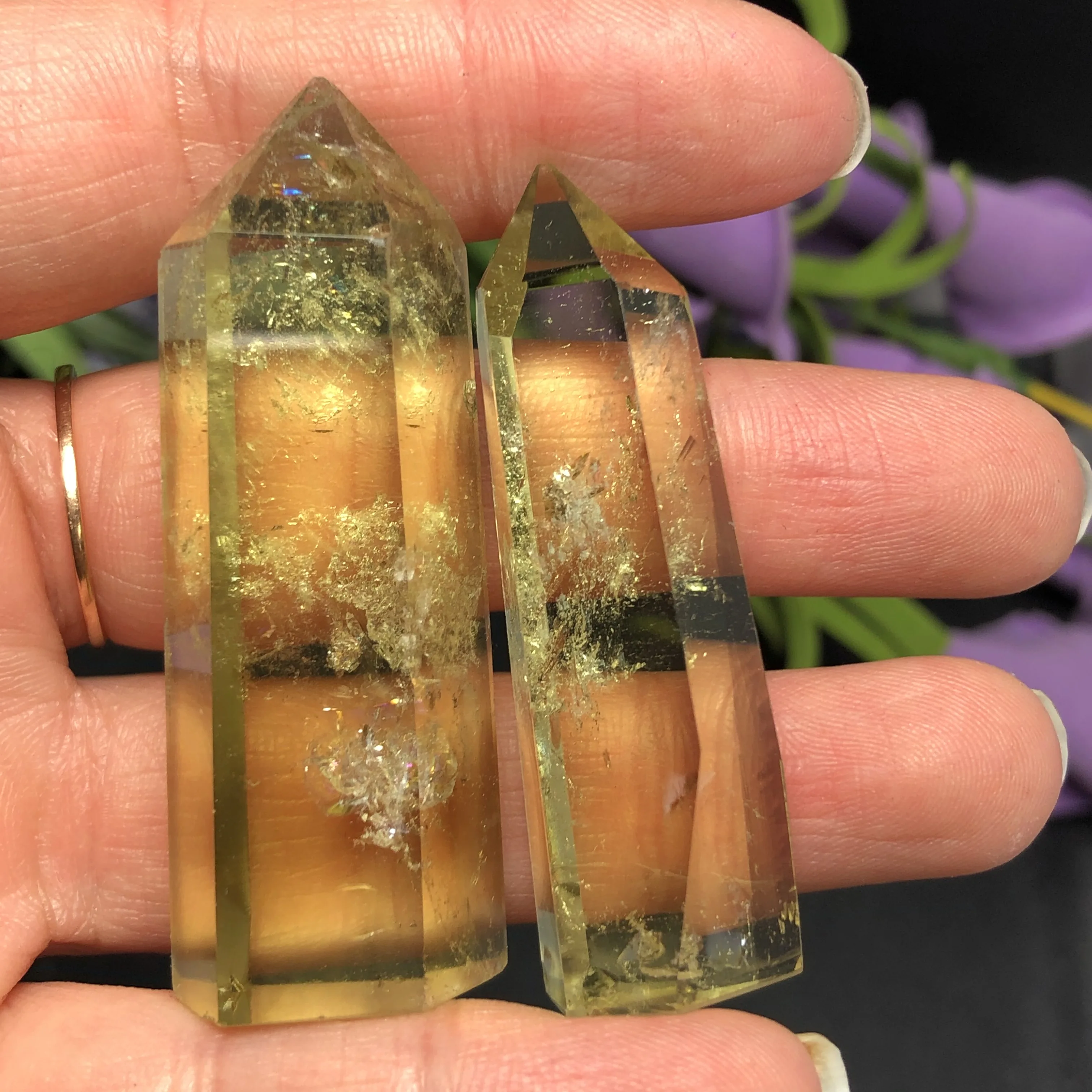 

2Pc natural citrine crystal quartz obelisk wand point healing