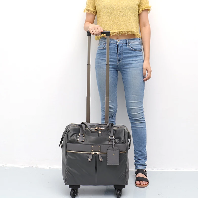 SC Microfiber PU Leather Women Rolling Luggage Spinner Wheels Big Casual Unisex Travel Bags Functional Holiday Carry-on Suitcase