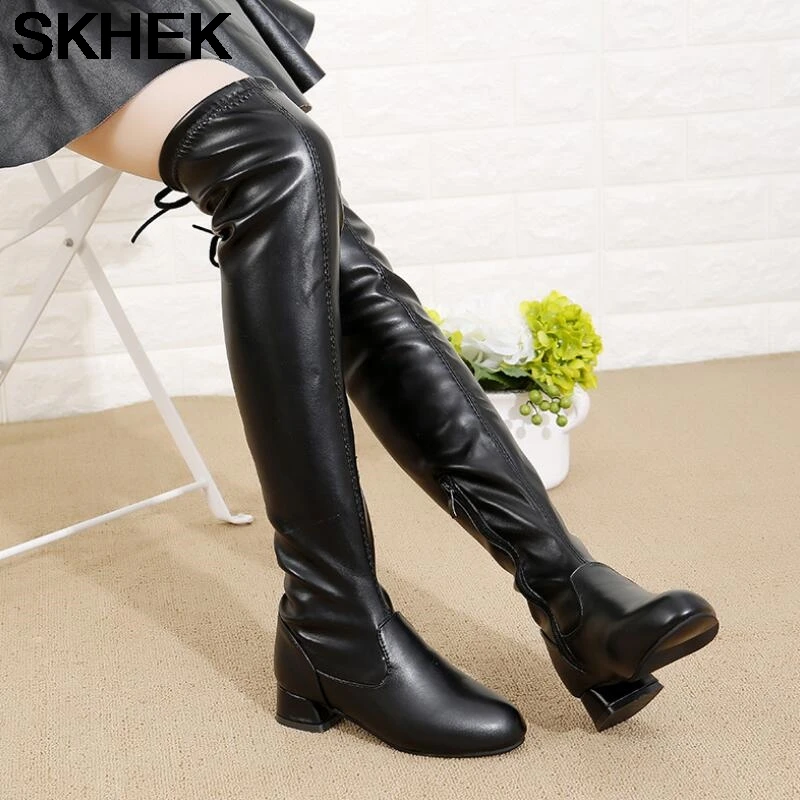 

SKHEK Winter Fashion Child Girls Snow Boots Warm Plush ShoesPU Lether Princess Boots Girls High Long Boots Black