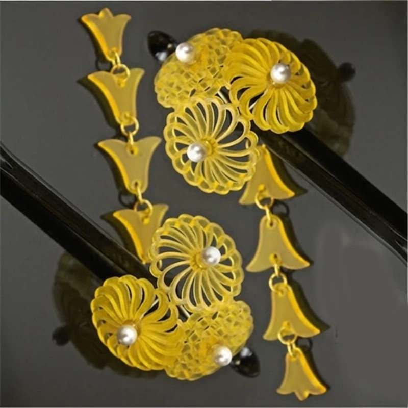 1 шт. Классическая ажурная заколка в японском стиле с цветами и кисточками для