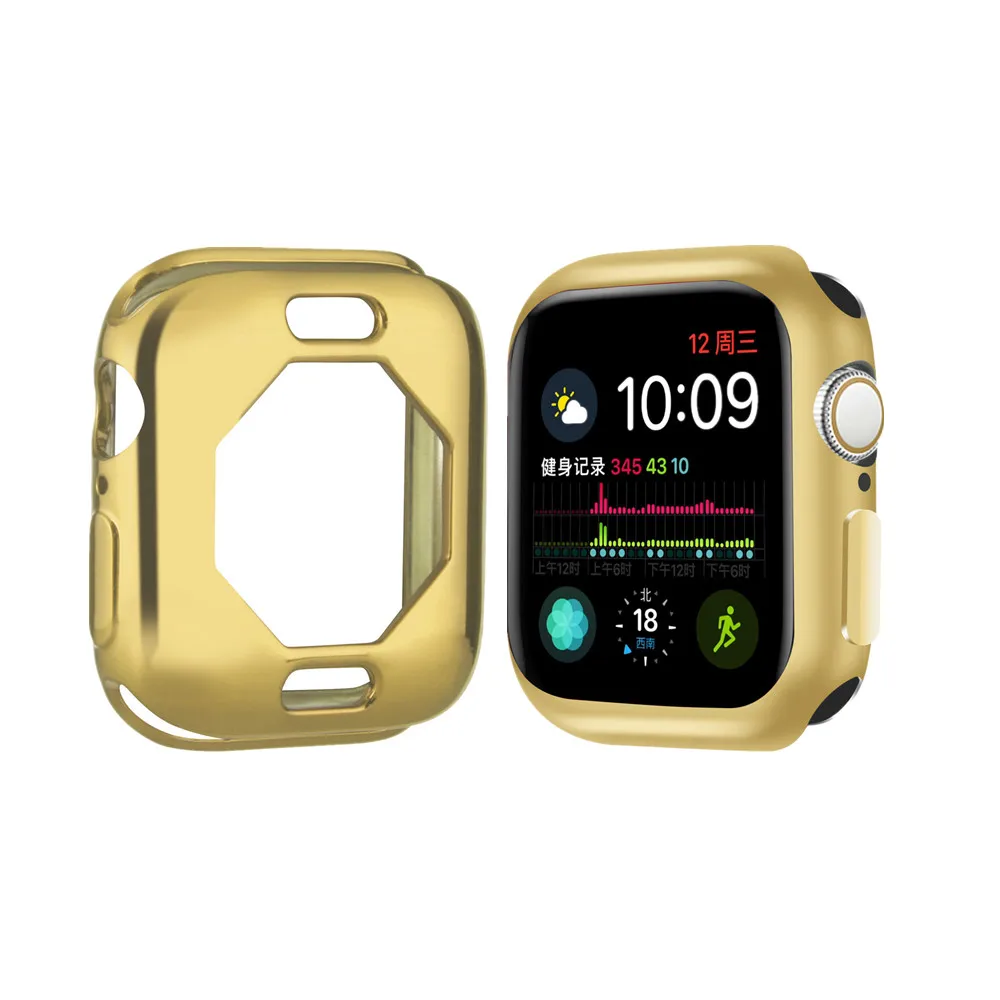Золото Яркие силиконовые часы чехол для Apple Watch Series 4 покрытие полное защитное Плакирование ТПУ Корпус для Apple Watch 44 мм 40 мм чехол - Цвет: Золото