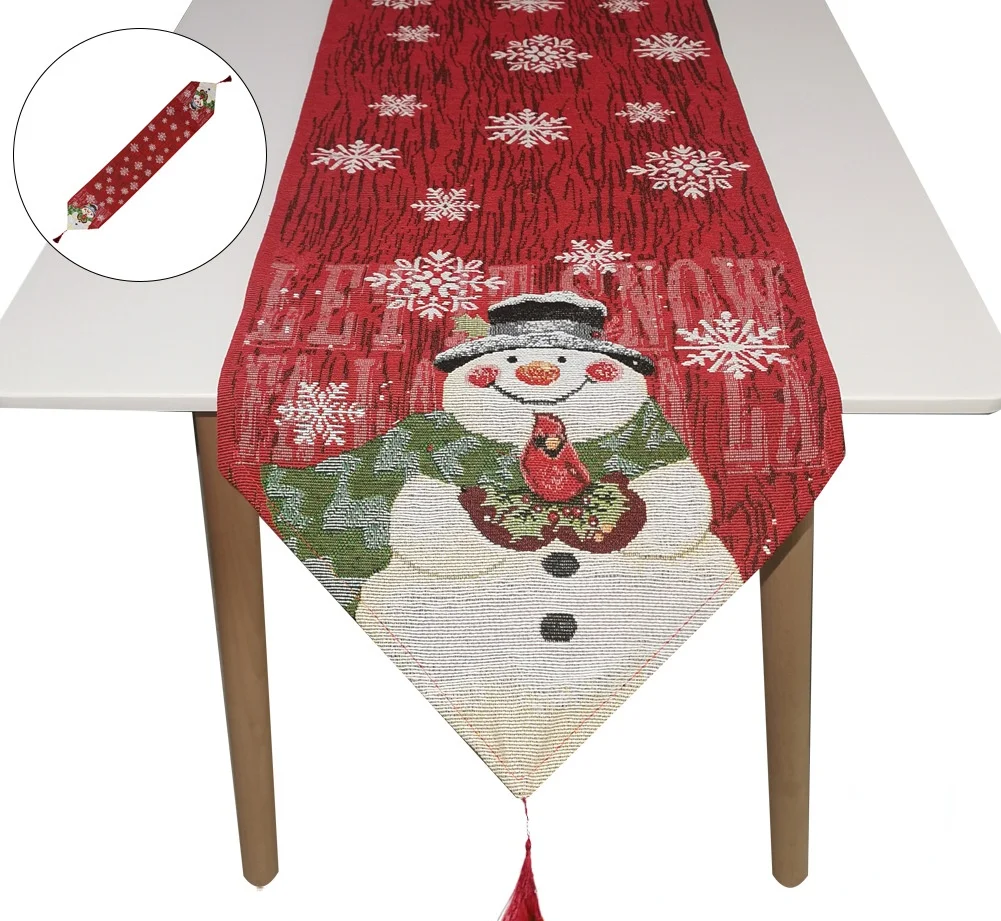 

2021 Christmas Table Flag Cotton Linen Snowman Embroidered Table Flag Family Decoration Christmas Cloth Navidad Decoraciones