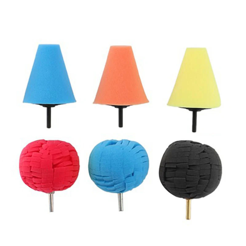 

6Pcs Cone Sponge Pads Set With Ball Hub Polishing Wheel Buffing Car Beauty Waxing Car Polishing Buffer Waxing Tool Kit