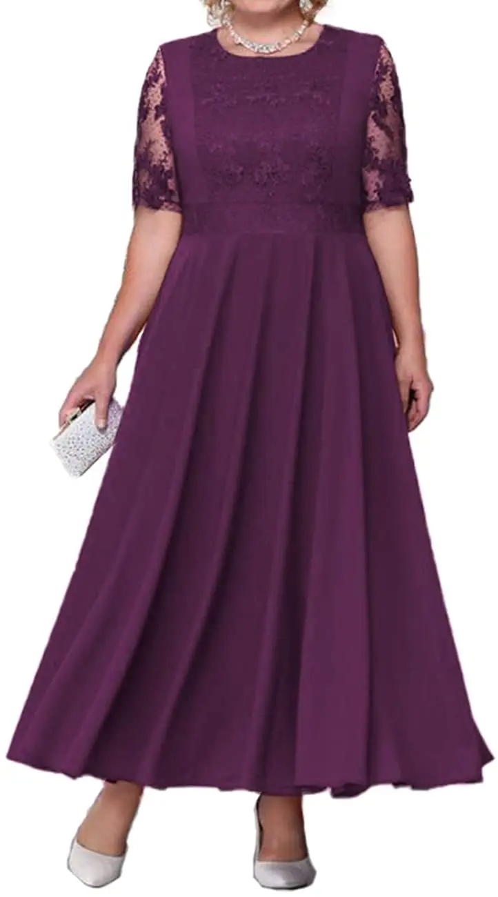 

Tea Length Mother of The Bride Dresses Lace Half Sleeve Evening Formal Dress Plus Size Gowns Mother of Groom Dress Plus