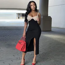 Vestido de fiesta de noche para mujer, Sexy, ceñido, de cintura alta, a la moda, sin mangas, elegante (3)