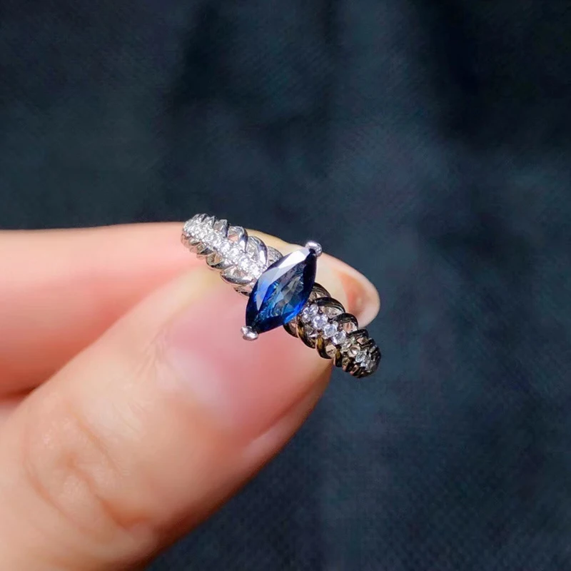 Женское кольцо с натуральным сапфиром серебряное Ювелирное Украшение 4 х8 мм