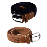 2x unisex men women stretch braided elastic leather buckle belt waistband brown dark blue