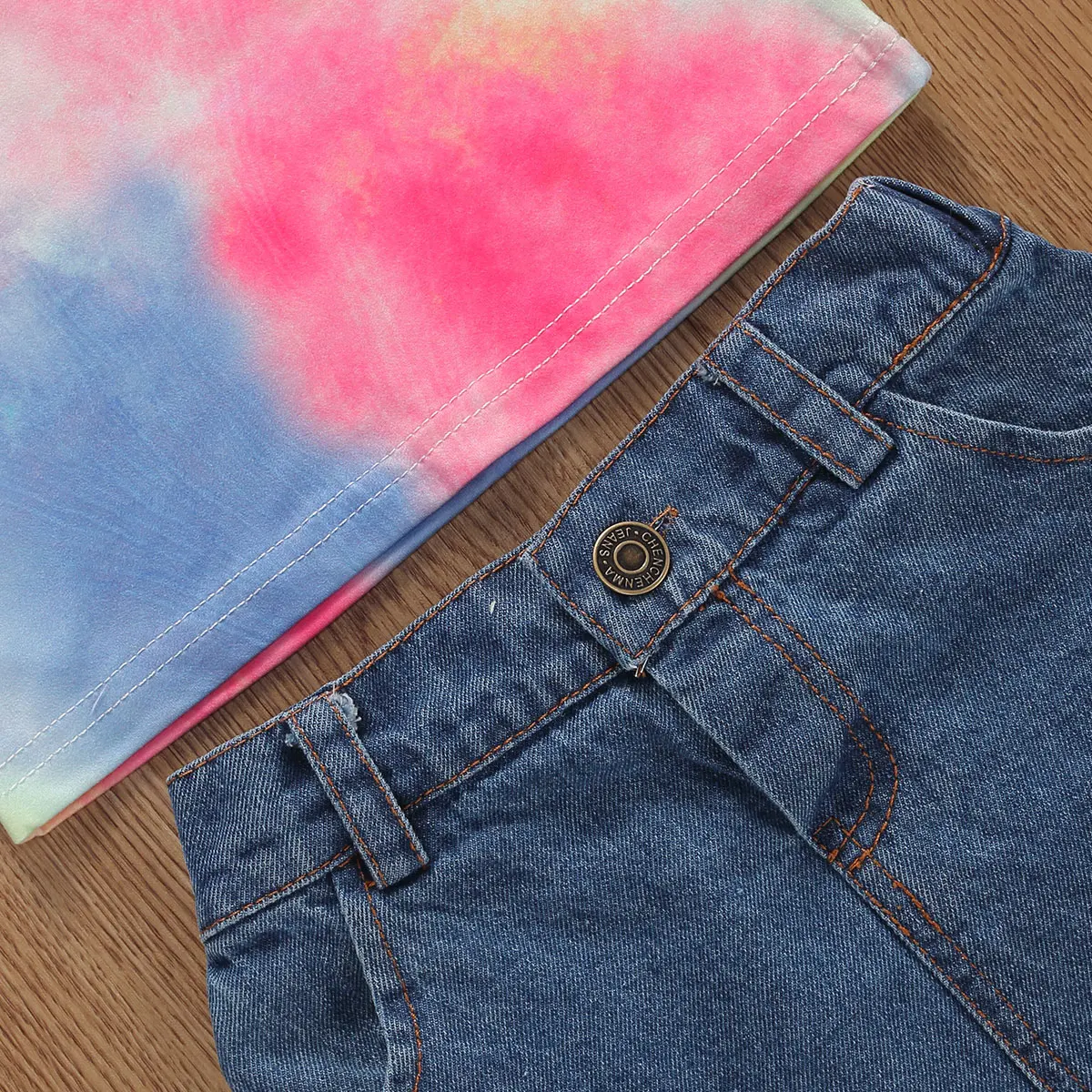 2 шт. футболка с длинным рукавом и джинсовая юбка|Комплекты одежды для девочек| |