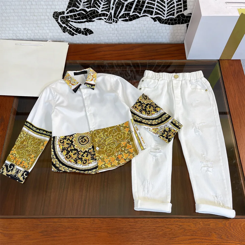 

Designer children's clothing 2021 early autumn new product boys printed casual shirt + comfortable trousers suit