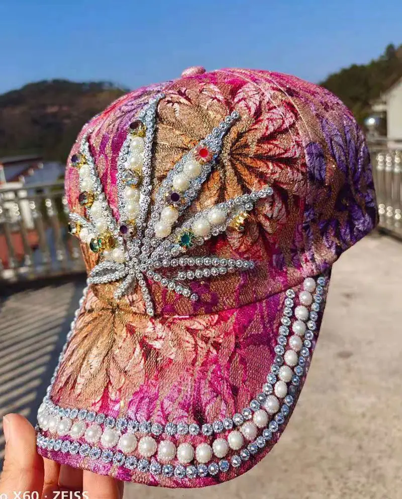Бейсболка с жемчугом для женщин и девушек модная кепка регулируемыми цветами от