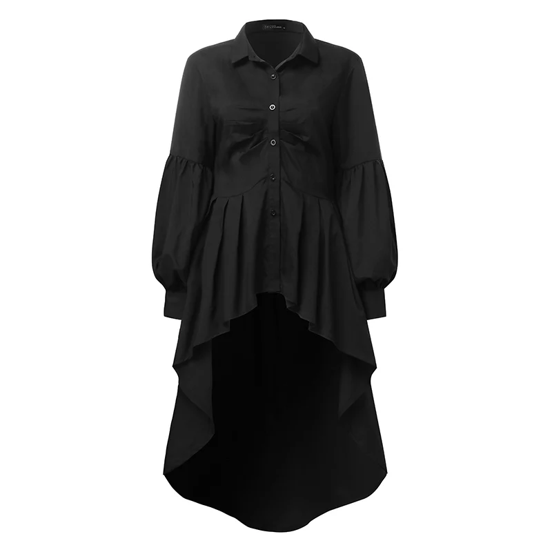 

Fashion Women Ruffles Hem Blouse new Elegant Lapel Neck Swallowtail Shirts Solid Long Sleeve High Waist Tops Irregular Blusas