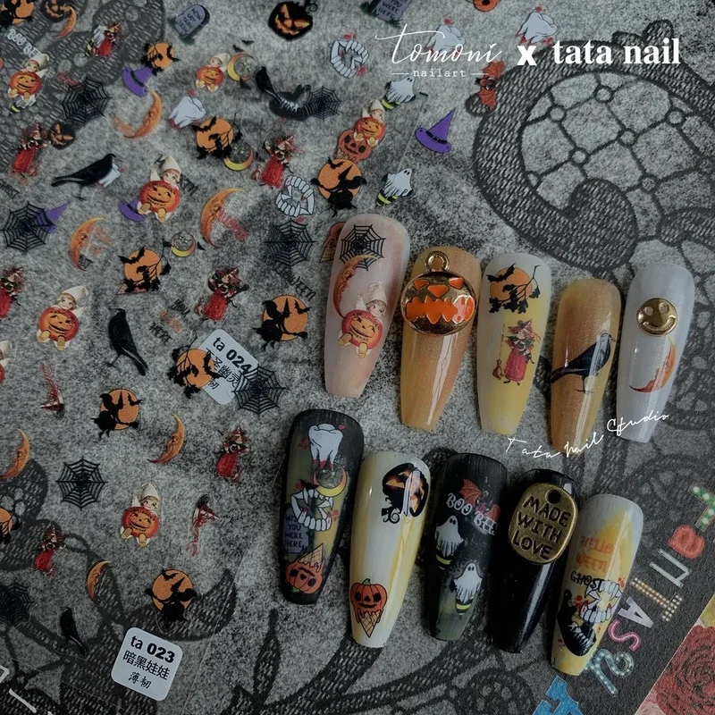 

Наклейки для ногтей серии Хэллоуин, тыква, вампир, зомби, призрак, фонарь скелет, паук, наклейки для веб-дизайна ногтей, инструменты для маник...