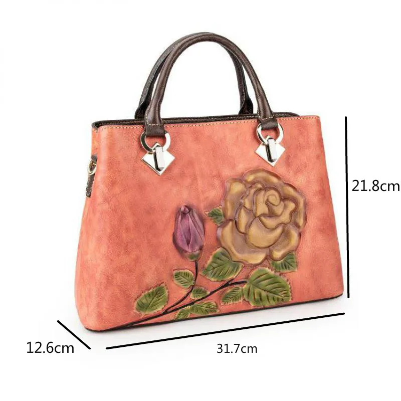 

YourSeason Ladies Retro Handbag Handmade 2021 Floral Women Shoulder Messenger Embossing Cow Leather Bags Large Capacity