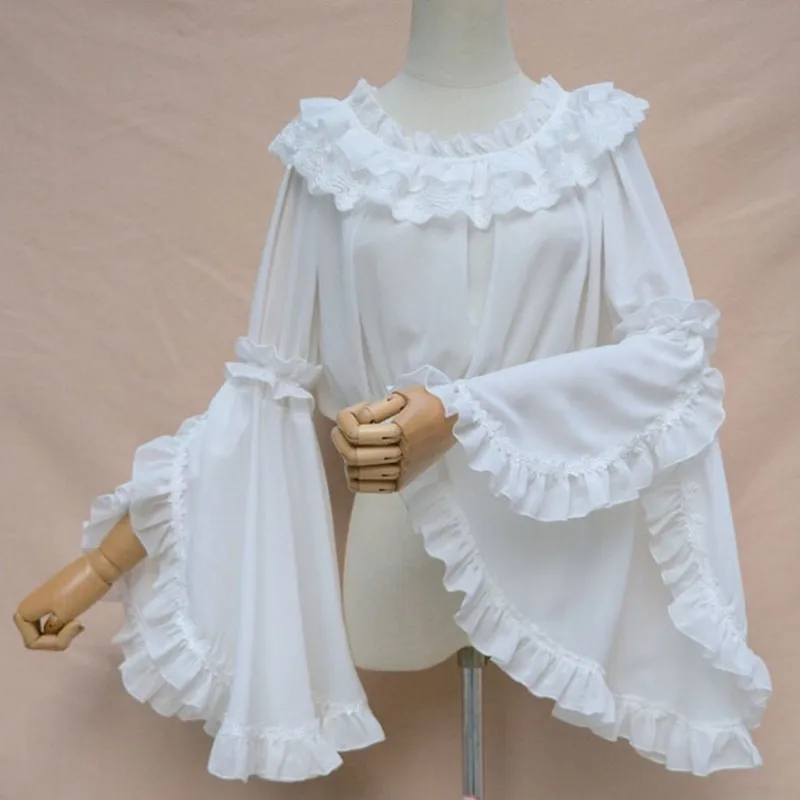 Женская милая кружевная блузка в стиле Лолиты Neverland шифоновая свободная