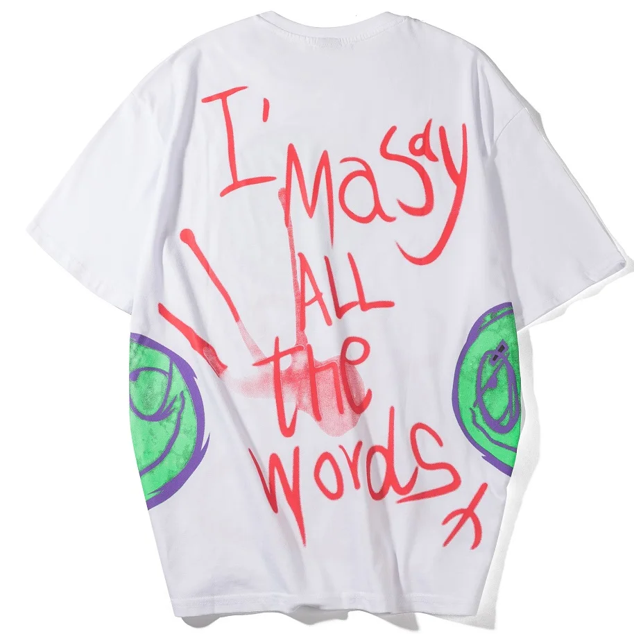 Окрашенные Граффити футболка мужская толстовка хип-хоп Короткие рукава уличная