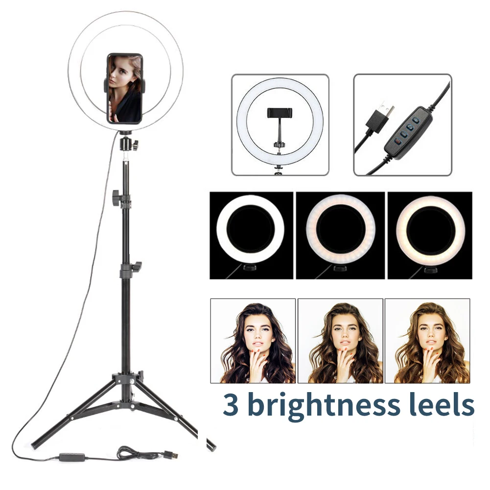 LED Ring Light Photographic Lighting Selfie Ring Lamp light With Tripod for Phone Youtube Tik Tok Studio Makeup Live Streaming