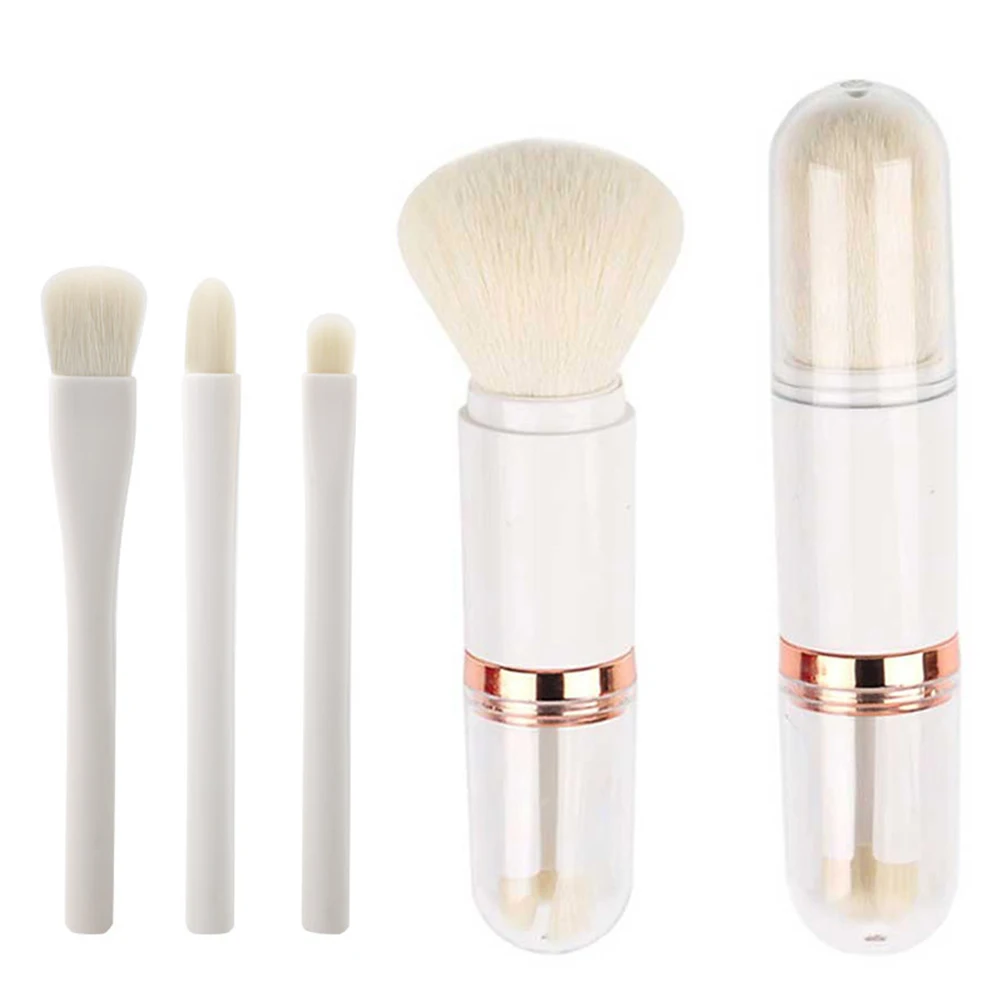 4 в 1 Набор выдвижных кистей для макияжа кисточки основы губ глаз с крышками