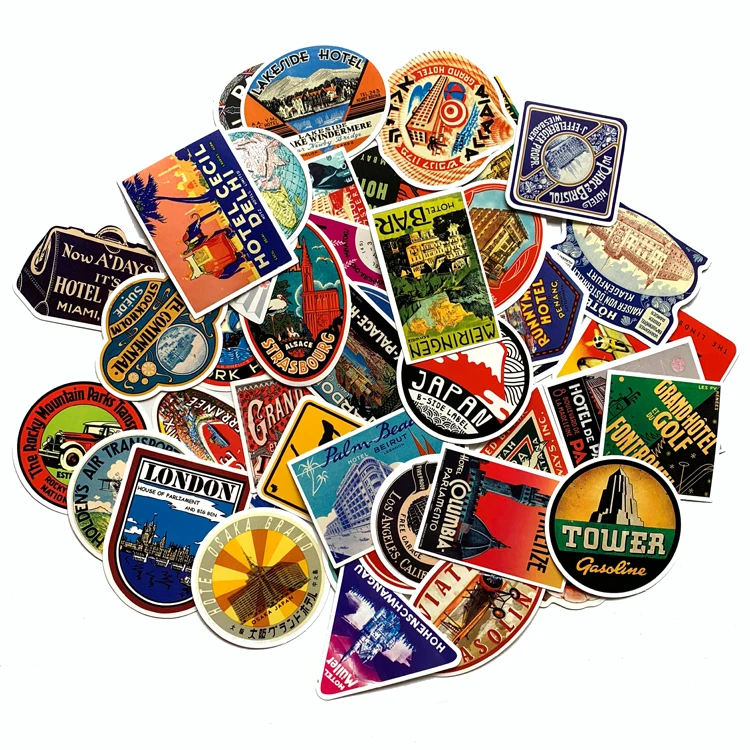 50 шт. Ретро стиль наклейки граффити путешествия забавные для рюкзака ПВХ