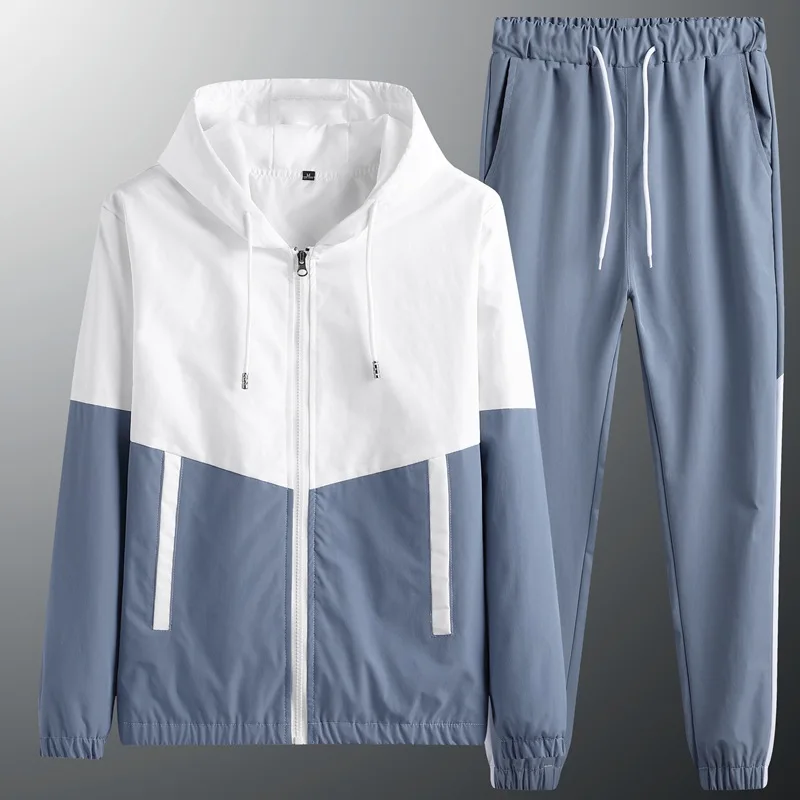 

Men Tracksuit Casual Hoodies Sets 2021 Spring New Male Jackets+Pants Two Piece Sets Hip Hop Streetwear Sports Suit Patchwork