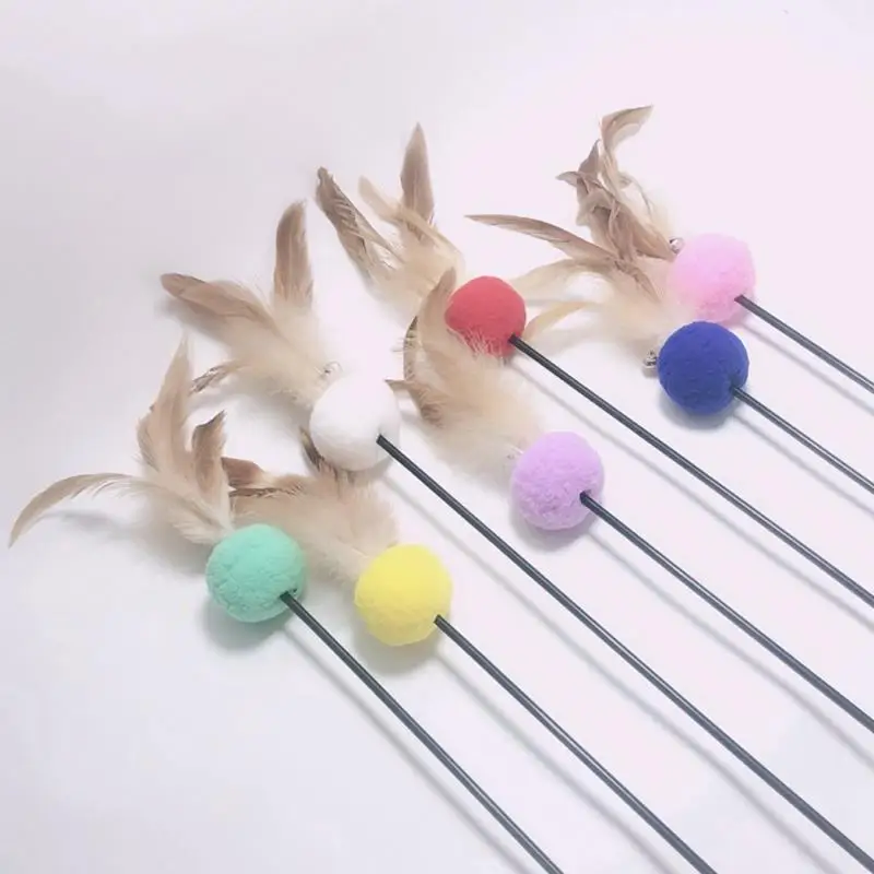

Cat Wand Toy Interactive Pom Pom Ball Cat Wand Fake Feather Cat Teaser Kitten Chew Toys Pet Stick Gatos Accessories