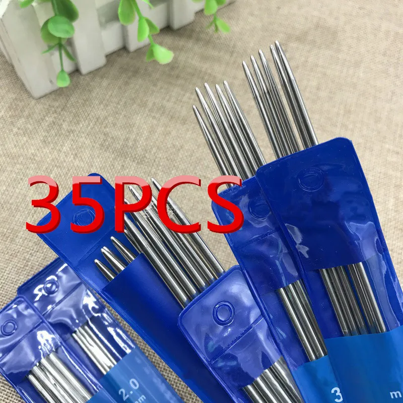 1 Set 35 шт./компл. 20 см прямые Вязание иглы Нержавеющая сталь вязальные крючки для DIY ткань Вязание инструменты, Швейные аксессуары - Цвет: 1 Set