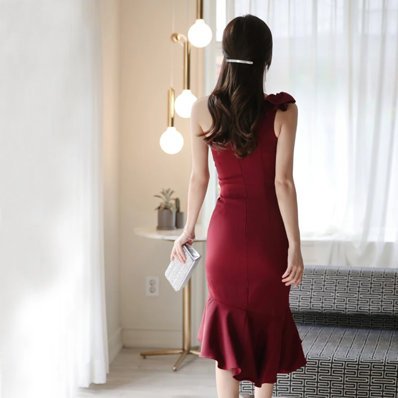 

Spring and summer new aristocratic temperament cocktail party dress irregular fishtail wedding dress
