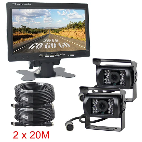 2 x 20m DIYKIT " TFT ЖК-дисплей автомобильный монитор 2 x 4pin Ночное видение камера заднего вида CCD Системы для автобус, 12 V-24 V DC - Название цвета: 2 x 20m