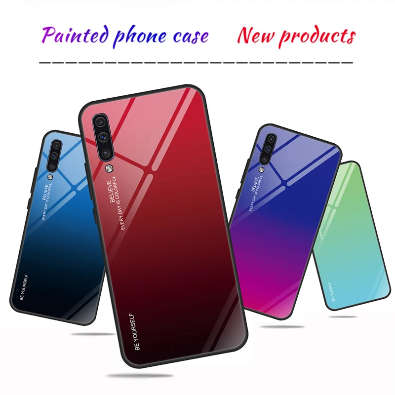 Stained Case for Galaxy J8 J6 J4 Plus Tempered Glass Samsung A7 A8 A9 A6 A5 Colorful Gradient Back Cover | Мобильные телефоны и