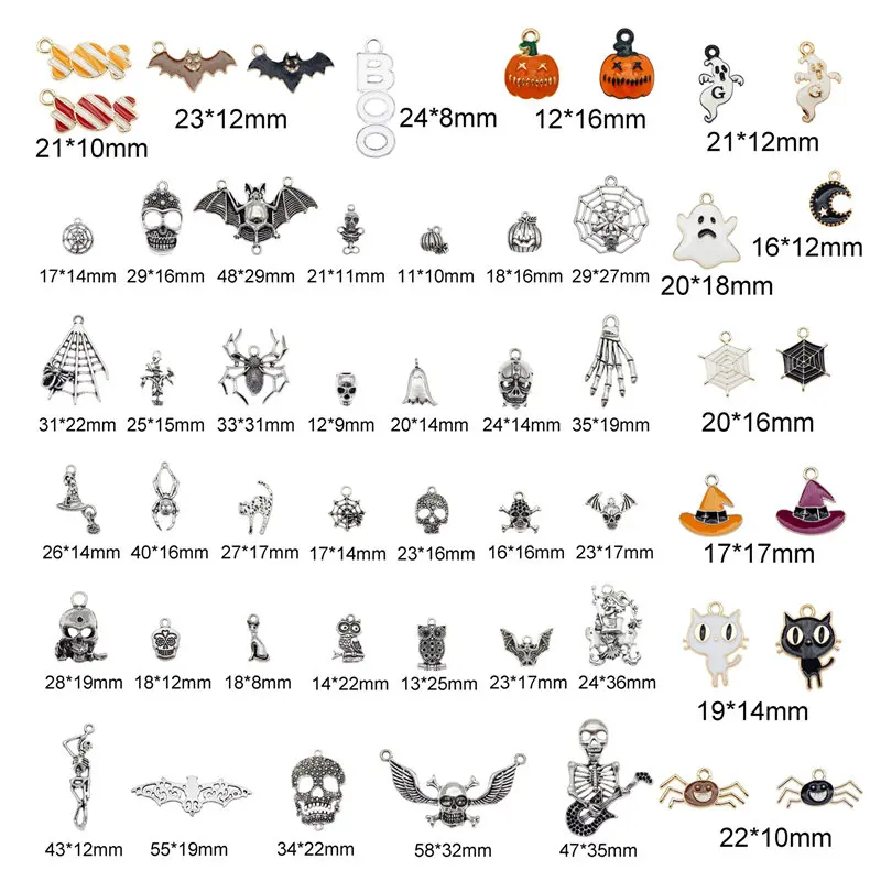 

Julie Wang Halloween Charms Mixed Enamel Alloy Candy Ghost Pumpkin Bat Spider Cat Hat Skull Pendant Jewelry Making Accessory