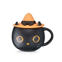 creative mystery black cat ceramic mug black matte mug with handle halloween magic hat coffee cup water cup