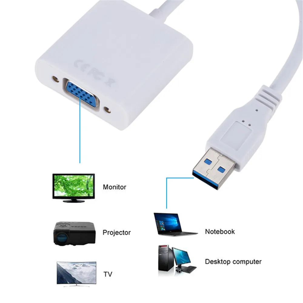 Kebidu VGA Adapter External USB 3.0 to Video Cable Multi Display Converter for Win 7/8/10 Desktop Laptop PC Monitor | Электроника