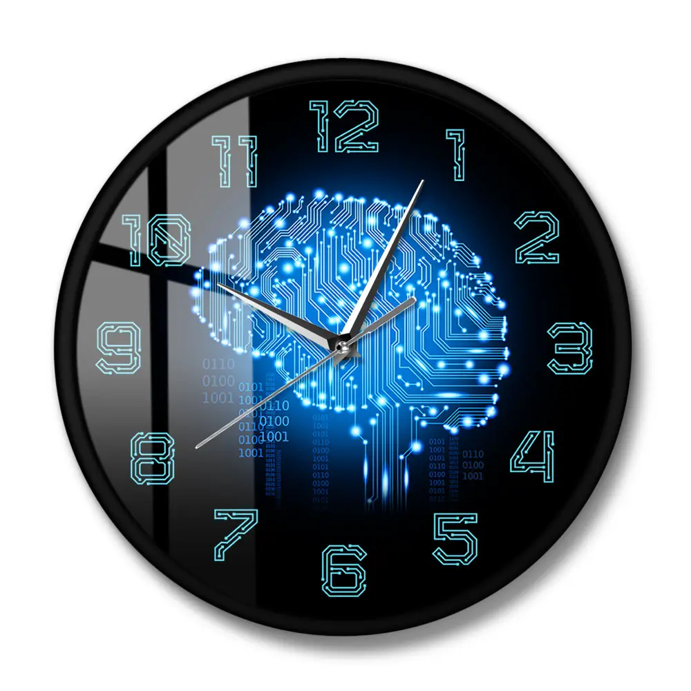 Binary Code Art Intelligence Brain настенные часы с бесшумным механизмом для офиса компании