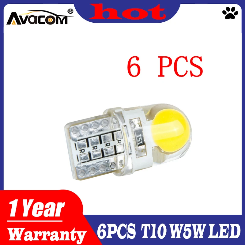 Avacom 6 шт. T10 W5W светодиодный RGB светодиодный лампочка для салона автомобиля COB чип 12 в автомобильный сигнальный светильник поворота авто Тормозная лампа ампула светодиодный Voiture