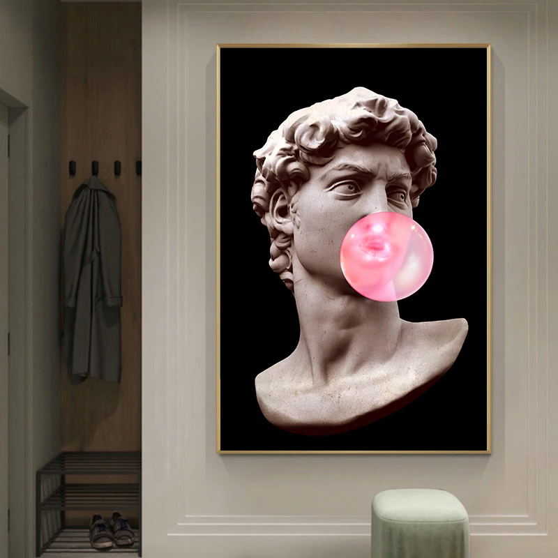 Черный фон Vaporwave скульптура Давида холст художественные плакаты фотография для