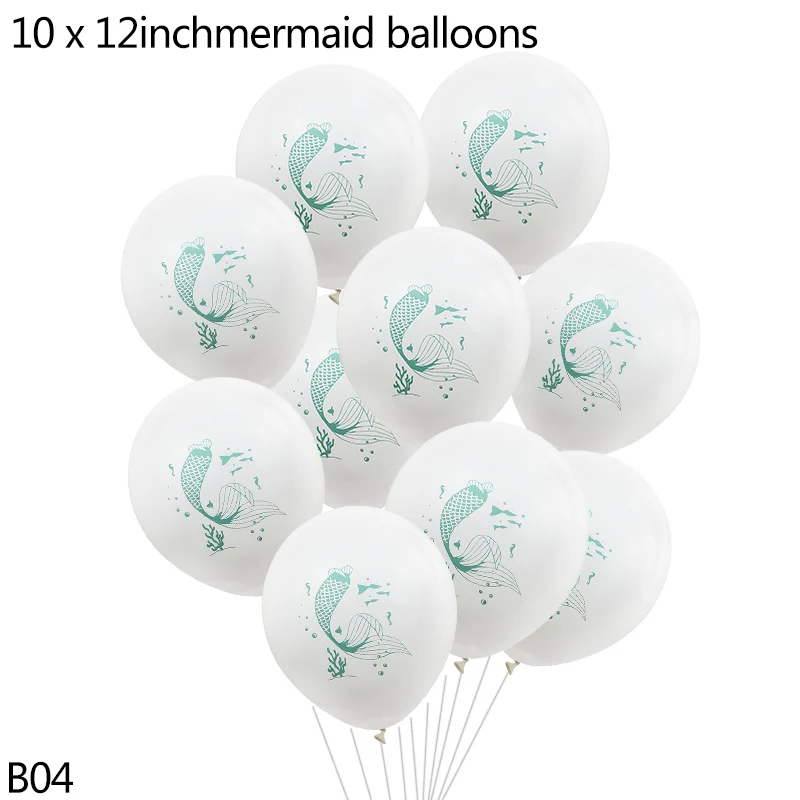 B04 white mermaid 10 шт. тема Русалка воздушный шар надувной воздушные гелиевые конфетти латексный шар Русалка День Рождения украшения маленькая Русалка Вечерние - Цвет: B04 white mermaid